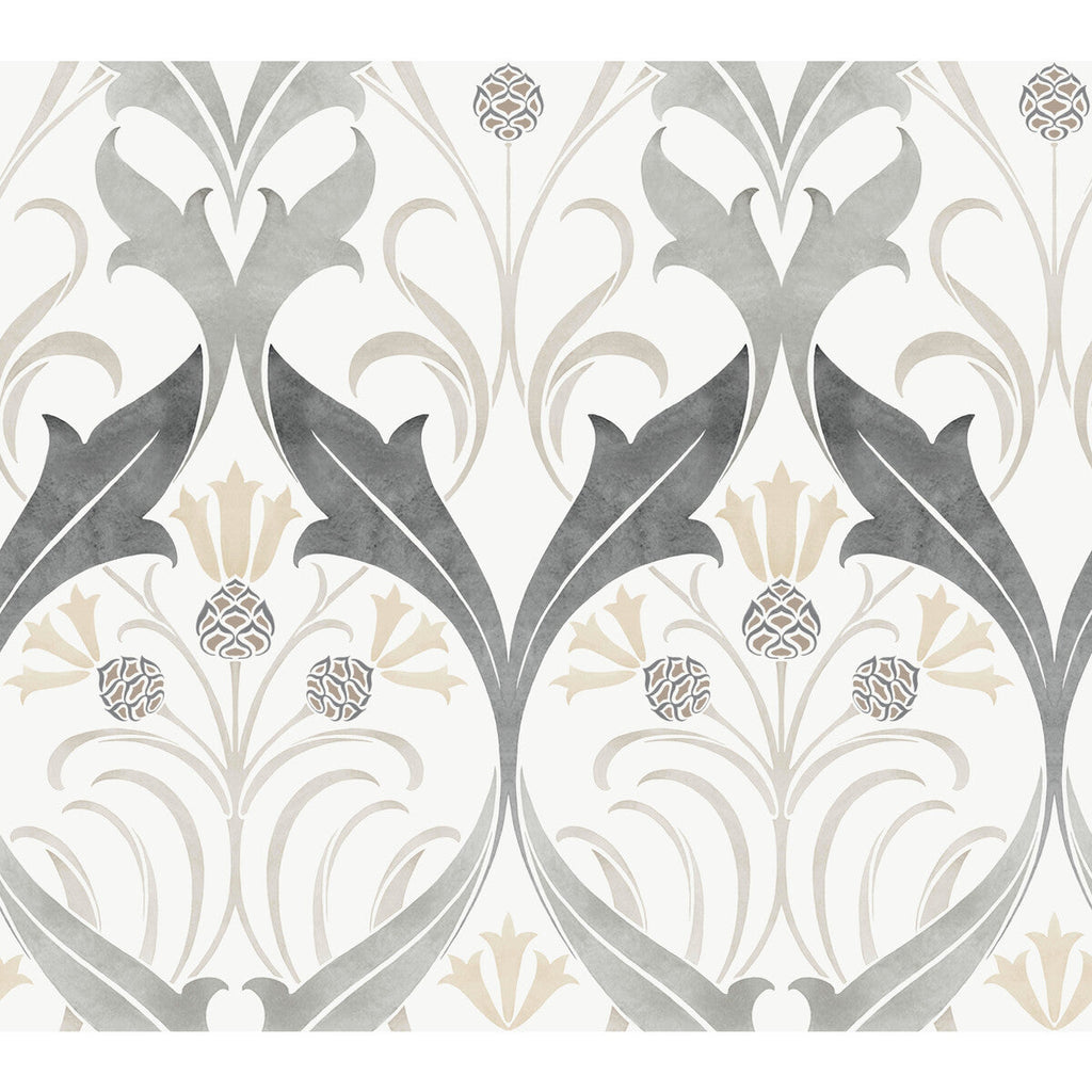 W3930 - 11 White | Kravet Design | Ronald Redding Arts & Crafts | Botanical & Floral Damask Wallcovering Print