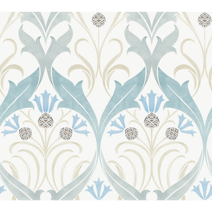 W3930 - 13 White | Kravet Design | Ronald Redding Arts & Crafts | Botanical & Floral Damask Wallcovering Print