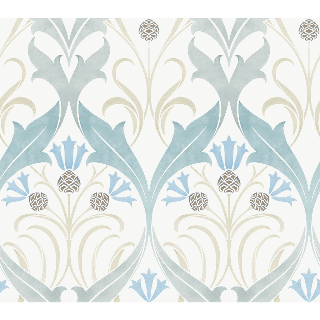 W3930 - 13 White | Kravet Design | Ronald Redding Arts & Crafts | Botanical & Floral Damask Wallcovering Print