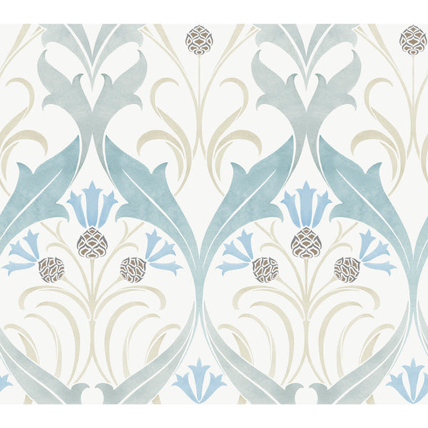 W3930 - 13 White | Kravet Design | Ronald Redding Arts & Crafts | Botanical & Floral Damask Wallcovering Print