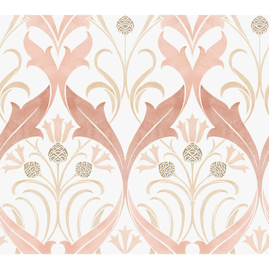 W3930 - 1612 White | Kravet Design | Ronald Redding Arts & Crafts | Botanical & Floral Damask Wallcovering Print