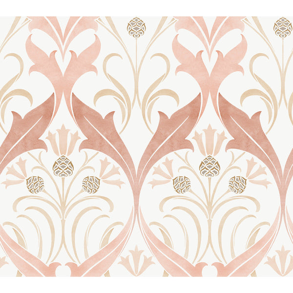 W3930 - 1612 White | Kravet Design | Ronald Redding Arts & Crafts | Botanical & Floral Damask Wallcovering Print