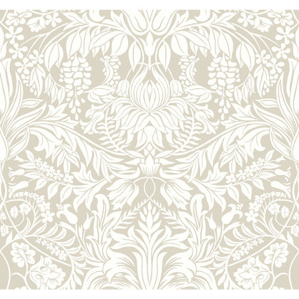 W3932 - 1116 Beige | Kravet Design | Ronald Redding Arts & Crafts | Botanical & Floral Damask Wallcovering Print