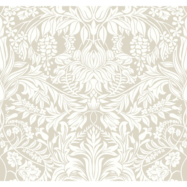W3932 - 1116 Beige | Kravet Design | Ronald Redding Arts & Crafts | Botanical & Floral Damask Wallcovering Print
