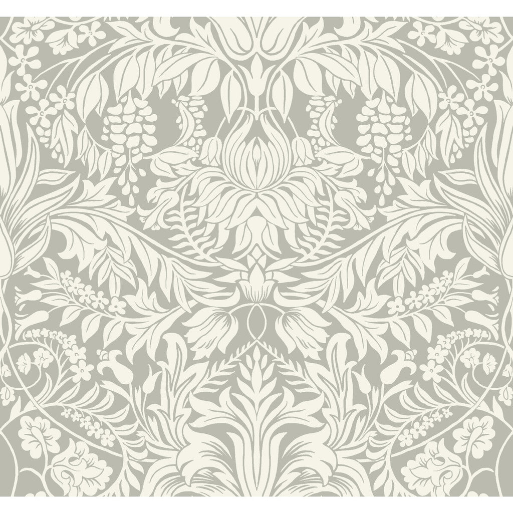 W3932 - 11 Grey | Kravet Design | Ronald Redding Arts & Crafts | Botanical & Floral Damask Wallcovering Print