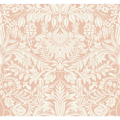 W3932 - 12 Coral | Kravet Design | Ronald Redding Arts & Crafts | Botanical & Floral Damask Wallcovering Print