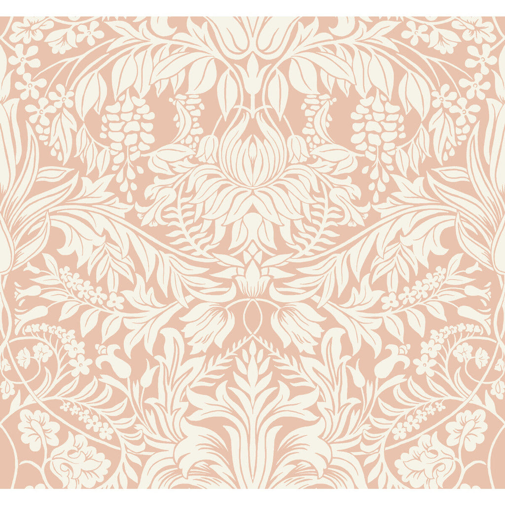 W3932 - 12 Coral | Kravet Design | Ronald Redding Arts & Crafts | Botanical & Floral Damask Wallcovering Print