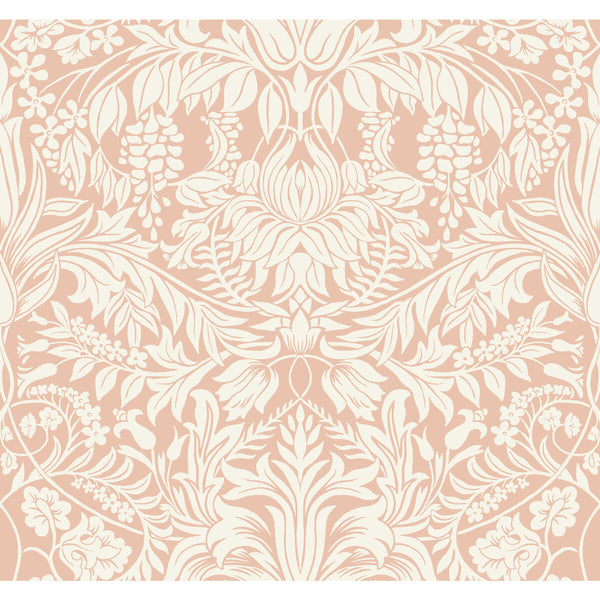 W3932 - 12 Coral | Kravet Design | Ronald Redding Arts & Crafts | Botanical & Floral Damask Wallcovering Print