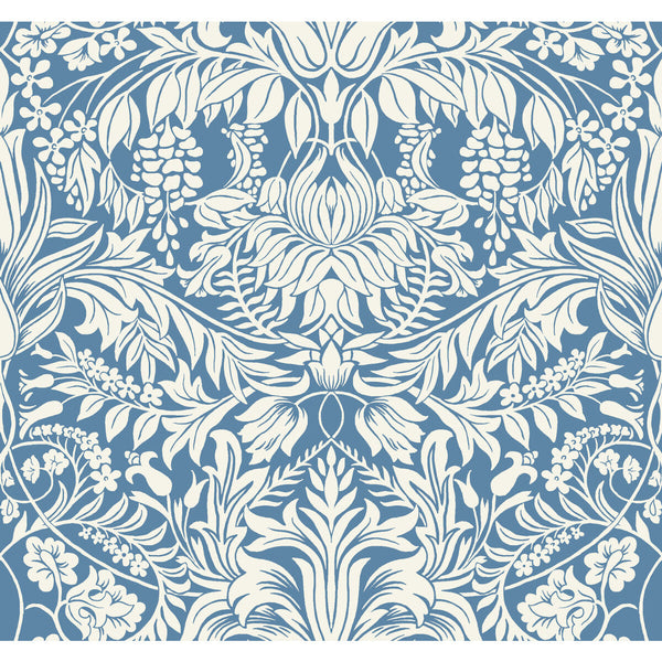W3932 - 5 Blue | Kravet Design | Ronald Redding Arts & Crafts | Botanical & Floral Damask Wallcovering Print