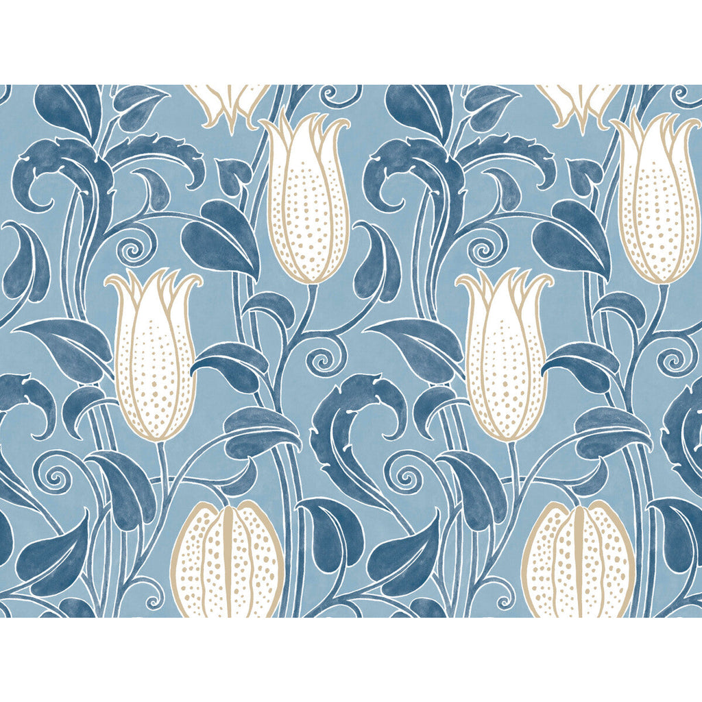 W3933 - 516 Blue | Kravet Design | Ronald Redding Arts & Crafts | Botanical & Floral Wallcovering Print