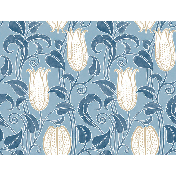 W3933 - 516 Blue | Kravet Design | Ronald Redding Arts & Crafts | Botanical & Floral Wallcovering Print