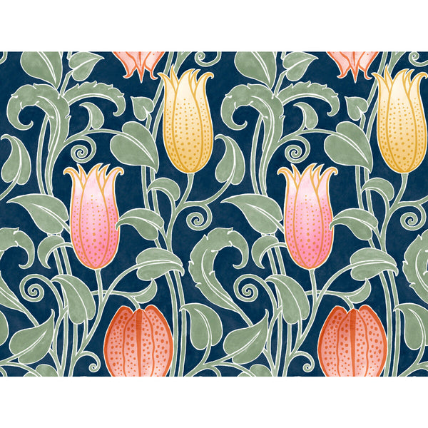 W3933 - 530 Blue | Kravet Design | Ronald Redding Arts & Crafts | Botanical & Floral Wallcovering Print