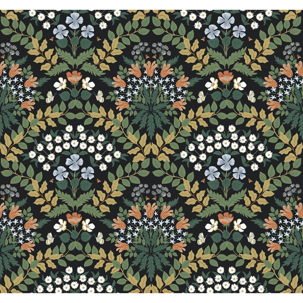 Kravet Design - W3941-830 Black | Kravet Design | Rifle Paper Co Second Edition | Botanical & Floral Metallic Wallcovering Print