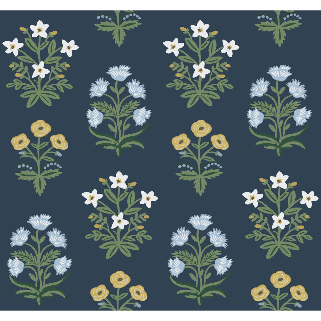 Kravet Design - W3942-34 Blue | Kravet Design | Rifle Paper Co Second Edition | Botanical & Floral Metallic Wallcovering Print