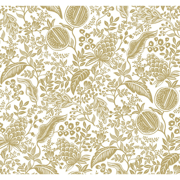W3944-4 Gold | Kravet Design | Rifle Paper Co Second Edition | Botanical & Floral Metallic Wallcovering Print