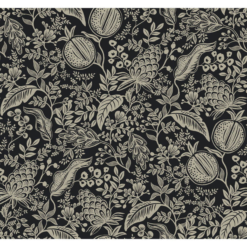 Kravet Design - W3944-8106 Black | Kravet Design | Rifle Paper Co Second Edition | Botanical & Floral Metallic Wallcovering Print