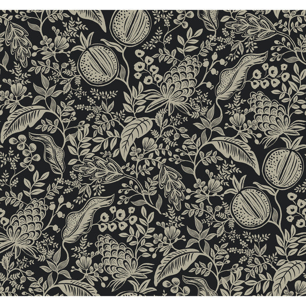 Kravet Design - W3944-8106 Black | Kravet Design | Rifle Paper Co Second Edition | Botanical & Floral Metallic Wallcovering Print