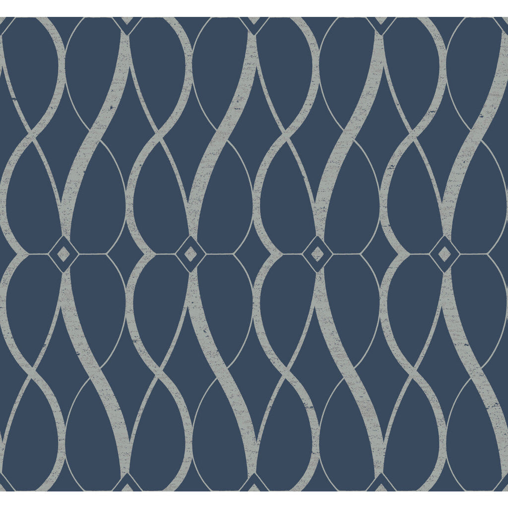 Kravet Design - W4111-511 Blue | Kravet Design | Antonina Vella Modern Metals Second Edition |Geometric Metallic Wallcovering Print