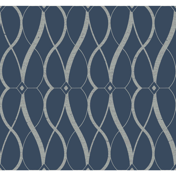 Kravet Design - W4111-511 Blue | Kravet Design | Antonina Vella Modern Metals Second Edition |Geometric Metallic Wallcovering Print