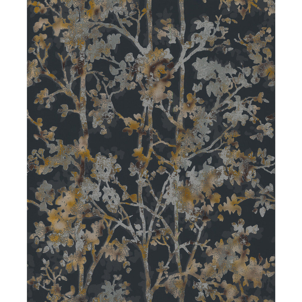 Kravet Design - W4113-84 Black | Kravet Design | Antonina Vella Modern Metals Second Edition | Botanical & Floral Metallic Wallcovering Print