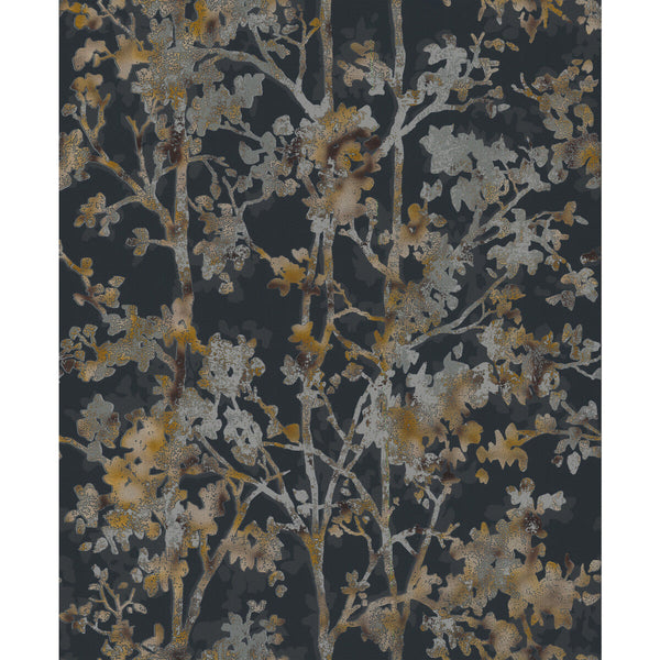 Kravet Design - W4113-84 Black | Kravet Design | Antonina Vella Modern Metals Second Edition | Botanical & Floral Metallic Wallcovering Print