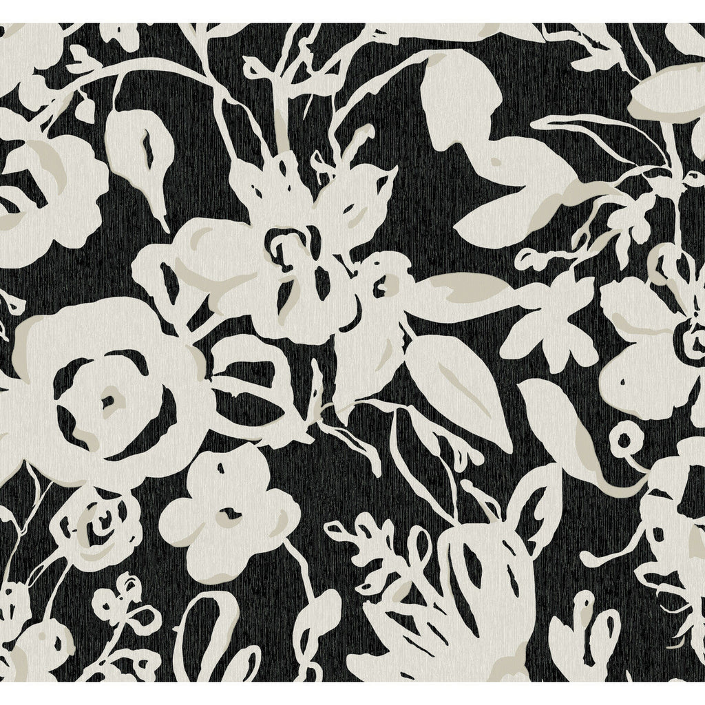 Kravet Design - W4134-81 Black | Kravet Design | Blooms Second Edition Resource Library | Botanical & Floral Metallic Wallcovering Print