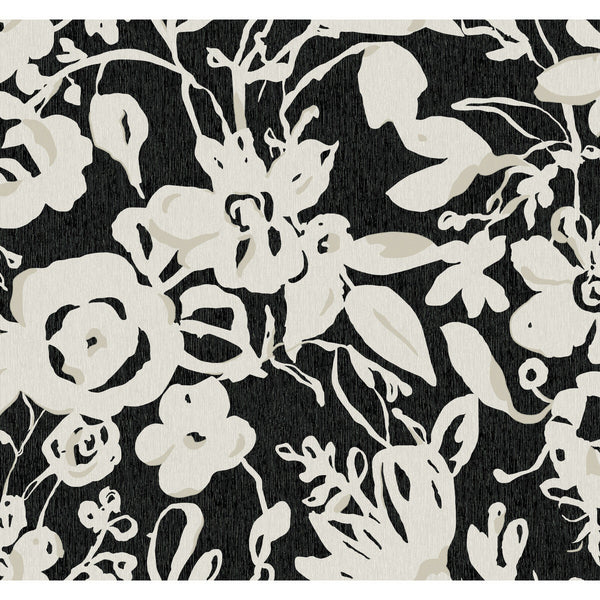 Kravet Design - W4134-81 Black | Kravet Design | Blooms Second Edition Resource Library | Botanical & Floral Metallic Wallcovering Print