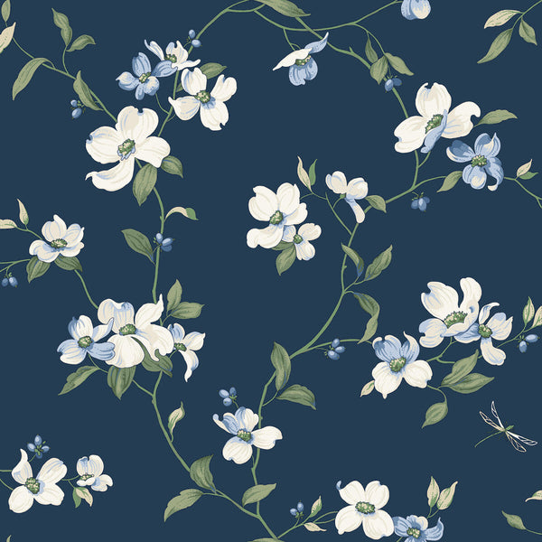 Kravet Design - W4137-50 Dark Blue | Kravet Design | Blooms Second Edition Resource Library | Botanical & Floral Wallcovering Print