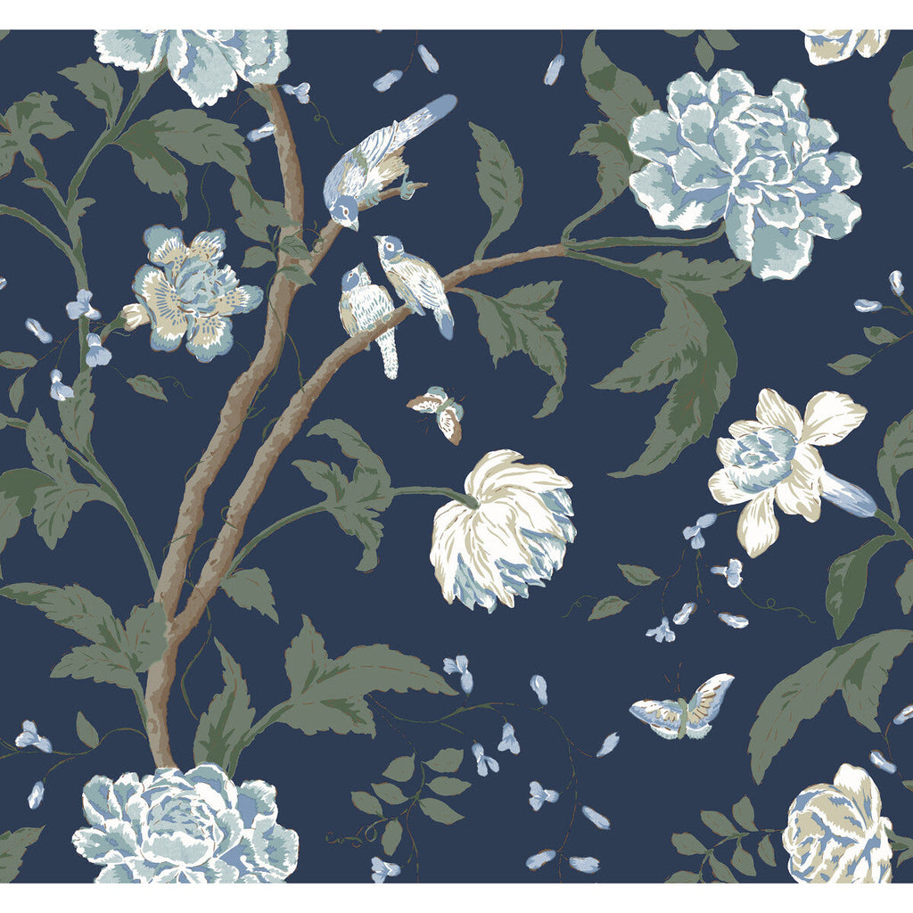 Kravet Design - W4139-50 Dark Blue | Kravet Design | Blooms Second Edition Resource Library | Botanical & Floral Metallic Wallcovering Print
