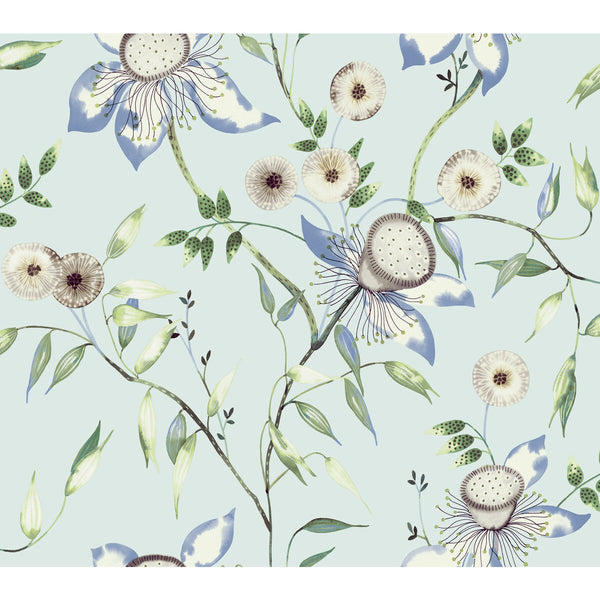 W4140-5 Light Blue | Kravet Design | Blooms Second Edition Resource Library | Botanical & Floral Wallcovering Print
