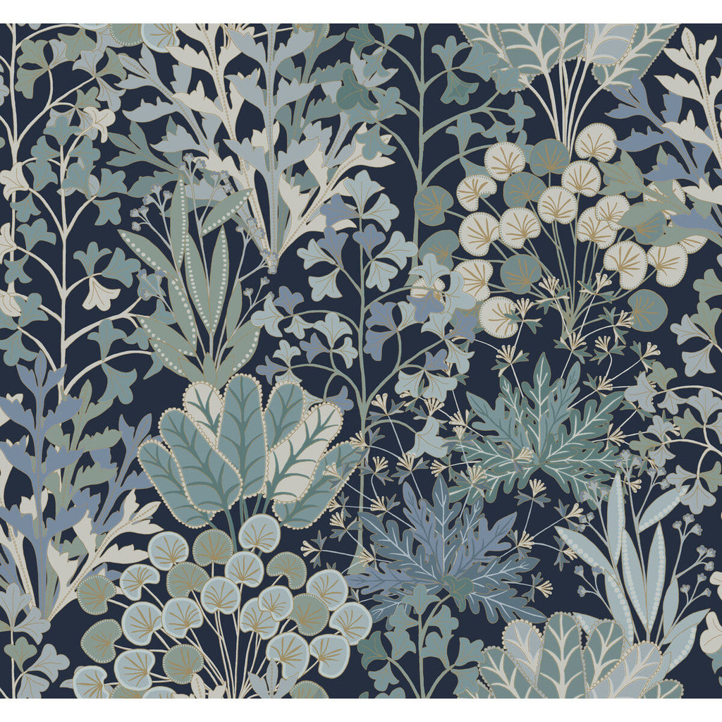 Kravet Design - W4142-50 Dark Blue | Kravet Design | Blooms Second Edition Resource Library | Botanical & Floral Metallic Wallcovering Print