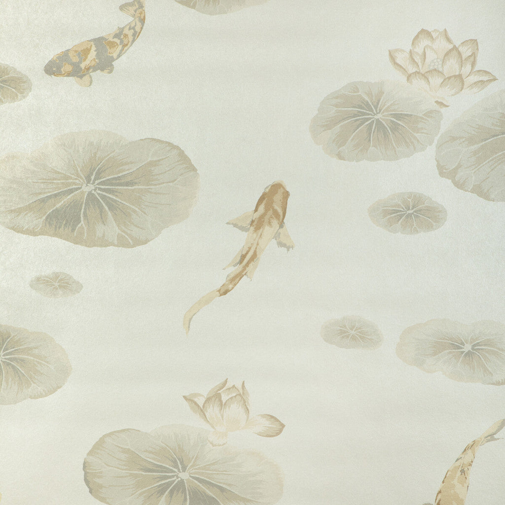 Lotus Pond Mica Wp - Pearl Taupe | Kravet Couture | Casa Botanica Wallcovering | Botanical & Floral Metallic Wallcovering Print