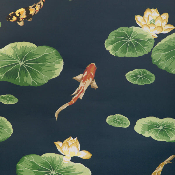 Lotus Pond Wp - Lagoon Dark Blue | Kravet Couture | Casa Botanica Wallcovering | Animal/Insects Botanical & Floral Wallcovering Print
