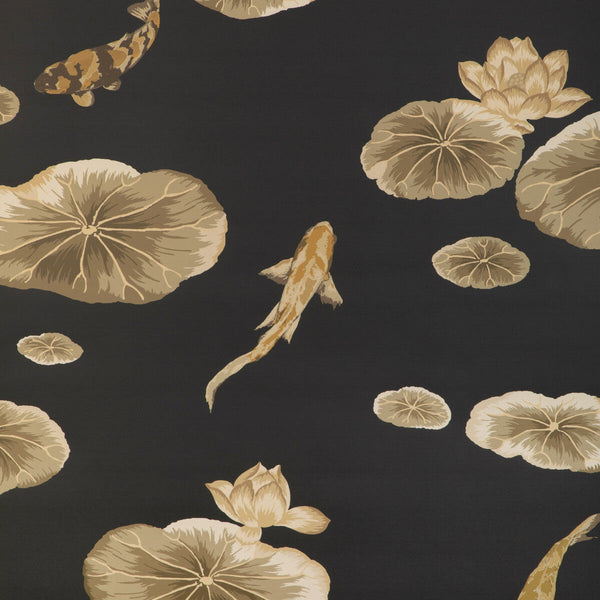Lotus Pond Wp - Noir Black | Kravet Couture | Casa Botanica Wallcovering | Animal/Insects Botanical & Floral Wallcovering Print