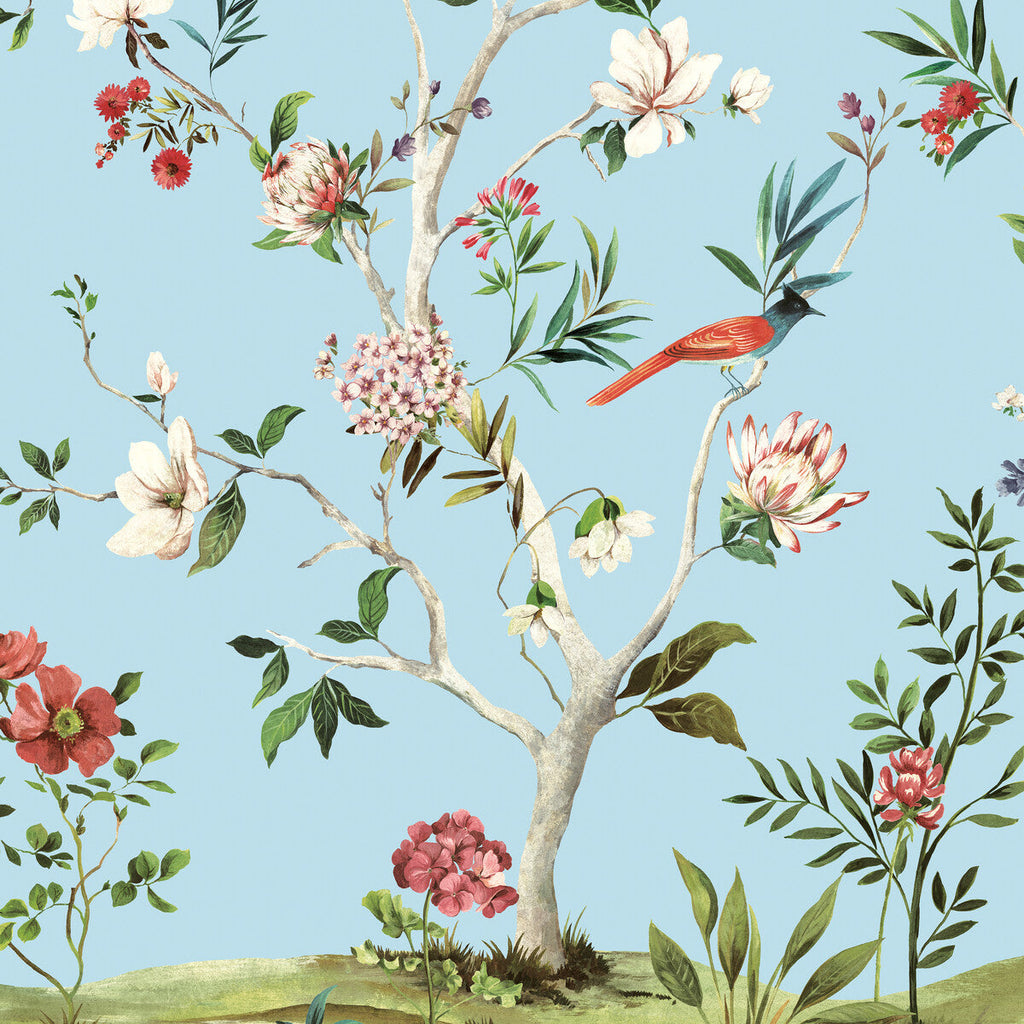 Kravet Design - W4172-519 Light Blue | Kravet Design | Panel Designs | Animal/Insects Botanical & Floral Wallcovering Print