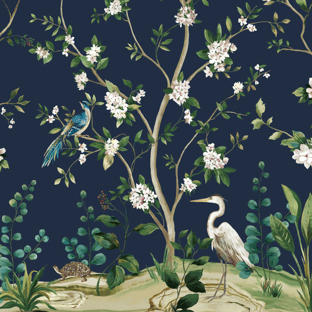 Kravet Design - W4176-350 Dark Blue | Kravet Design | Panel Designs | Animal/Insects Botanical & Floral Wallcovering Print