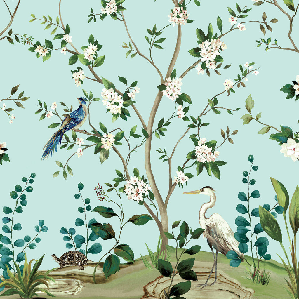 Kravet Design - W4176-355 Teal | Kravet Design | Panel Designs | Animal/Insects Botanical & Floral Wallcovering Print