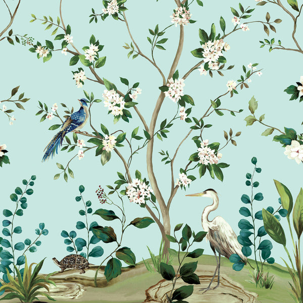 Kravet Design - W4176-355 Teal | Kravet Design | Panel Designs | Animal/Insects Botanical & Floral Wallcovering Print