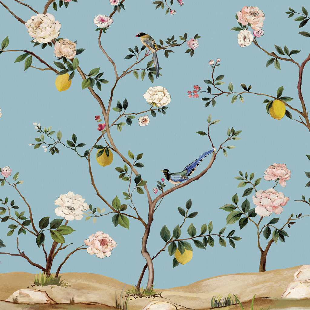 Kravet Design - W4177-514 Blue | Kravet Design | Panel Designs | Animal/Insects Botanical & Floral Wallcovering Print