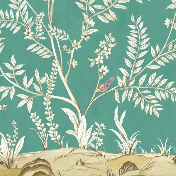 Kravet Design - W4178-13 Turquoise | Kravet Design | Panel Designs | Animal/Insects Botanical & Floral Wallcovering Print