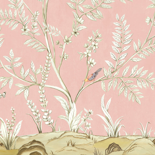 W4178-7 Pink | Kravet Design | Panel Designs | Animal/Insects Botanical & Floral Wallcovering Print