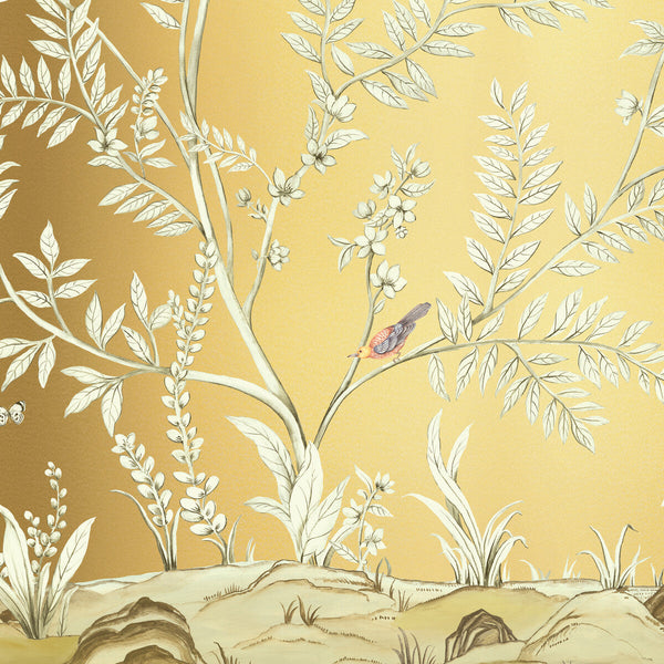 W4185-4 Gold | Kravet Design | Panel Designs | Botanical & Floral Metallic Wallcovering Print