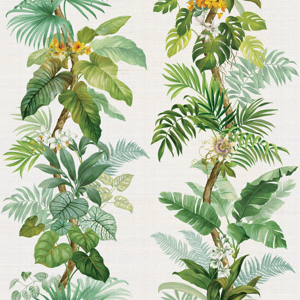 W4195-3 Green | Kravet Design | Panel Designs | Botanical & Floral Wallcovering Grasscloth
