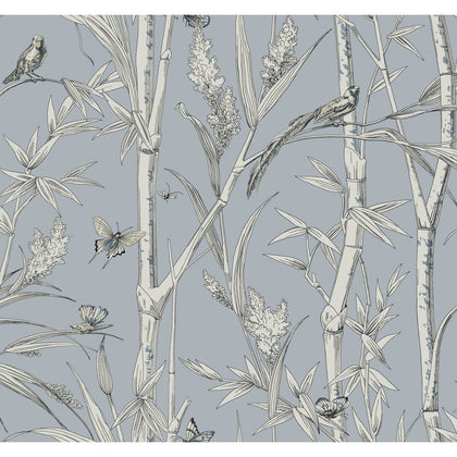 W4238-5 Light Blue | Kravet Design | Toiles Resource Library | Animal/Insects Botanical & Floral Wallcovering Print