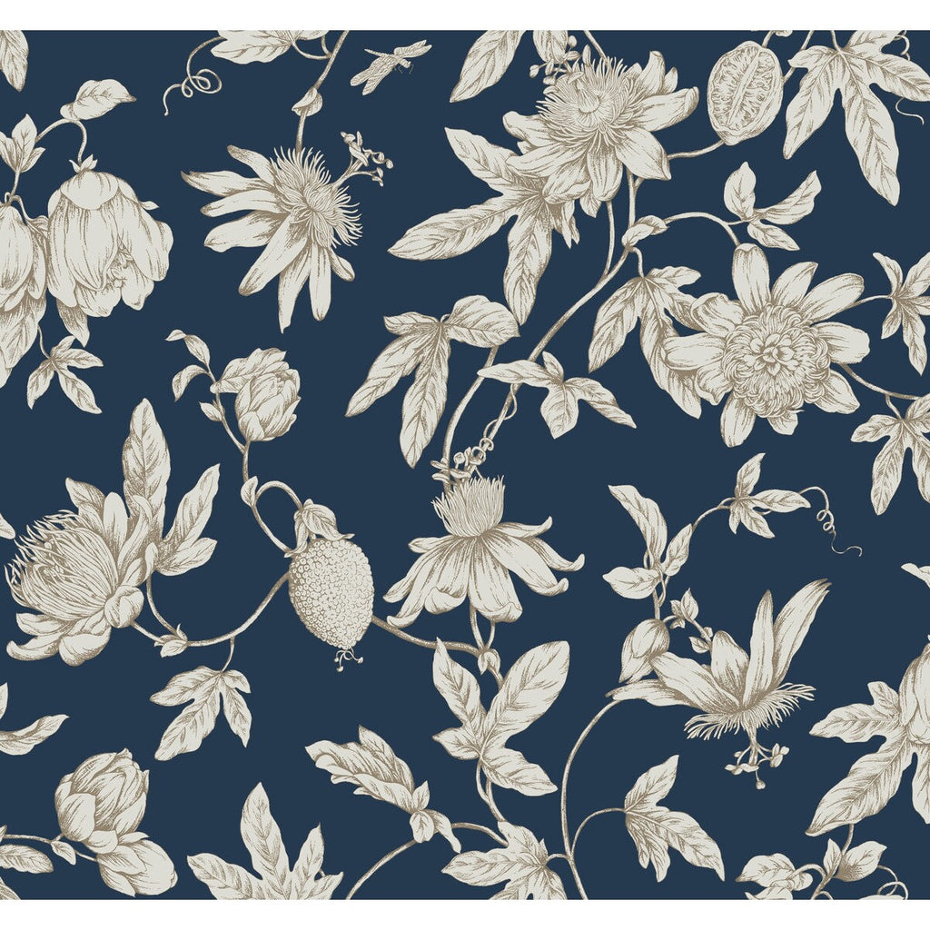 Kravet Design - W4240-50 Dark Blue | Kravet Design | Toiles Resource Library | Botanical & Floral Wallcovering Print