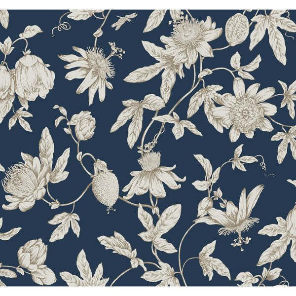 Kravet Design - W4240-50 Dark Blue | Kravet Design | Toiles Resource Library | Botanical & Floral Wallcovering Print