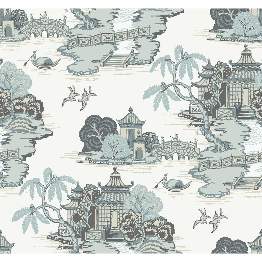 Kravet Design - W4247-1511 Turquoise | Kravet Design | Toiles Resource Library |Chinoiserie Toile Wallcovering Print