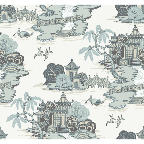 Kravet Design - W4247-1511 Turquoise | Kravet Design | Toiles Resource Library |Chinoiserie Toile Wallcovering Print
