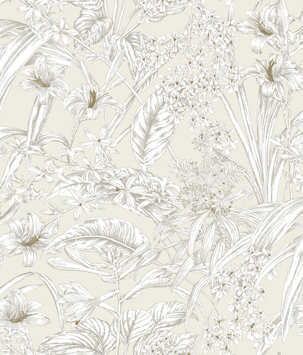 W4248-1 Ivory | Kravet Design | Toiles Resource Library | Botanical & Floral Toile Wallcovering Print