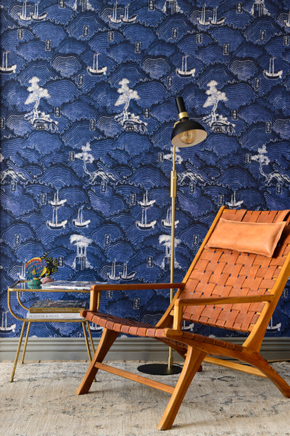Waves of Tsushima - Indigo Wallcovering | Mind the Gap